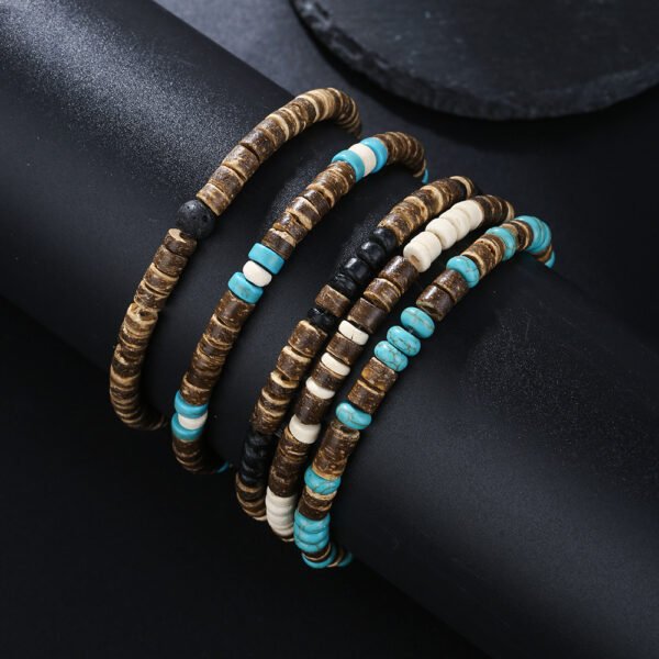 Minimally designed turquoise wood bead bracelet for men, fashionable and versatile, with a high-end feel. Beaded coconut shell bracelet for men - Image 6