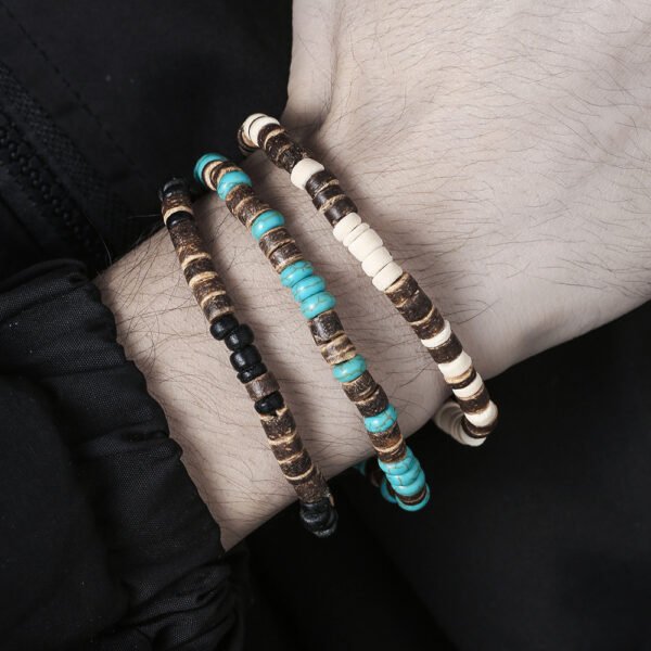 Minimally designed turquoise wood bead bracelet for men, fashionable and versatile, with a high-end feel. Beaded coconut shell bracelet for men - Image 9